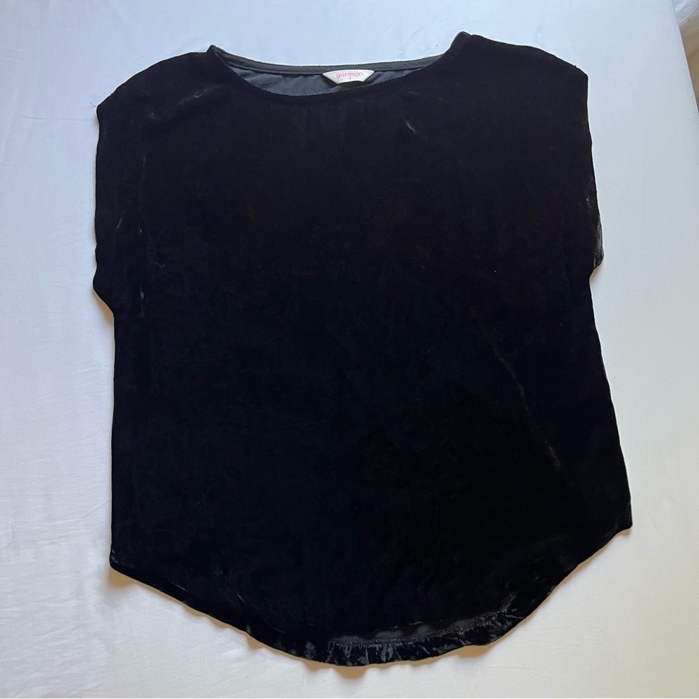 GORMAN black silk rayon blend velvet boat neck short sleeve T-shirt top